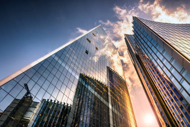 Contemporary office buildings viewed from below